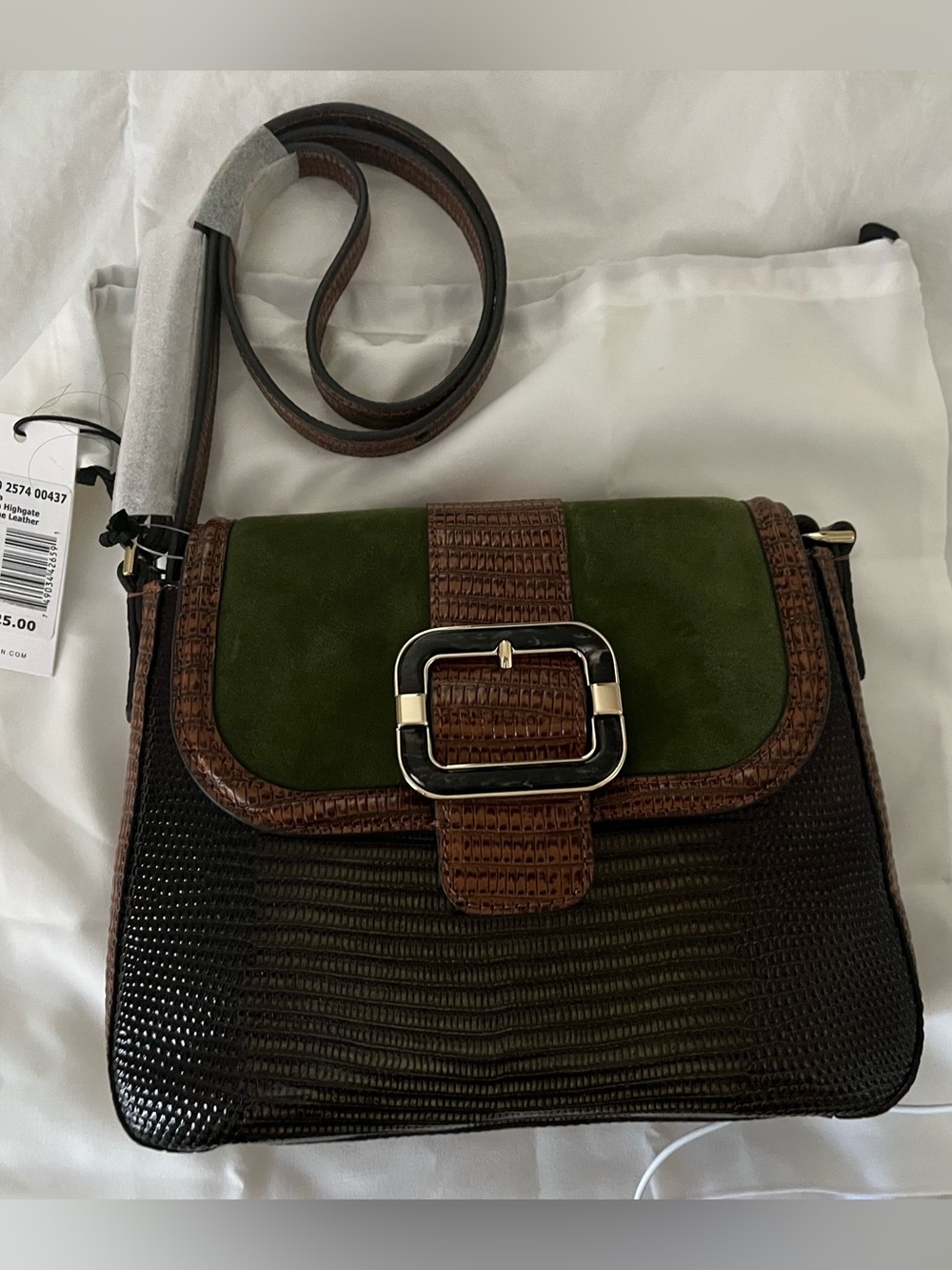 NWT Brahmin Gianna Samba Highgate Olive Green & Brown Crossbody Bag